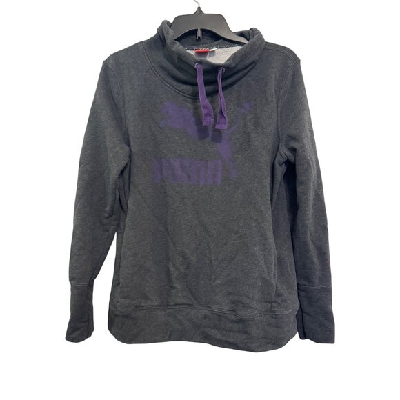 Puma Womens Cowl Neck Sweatshirt Size L Gray Purple Logo - Picture 1 of 6